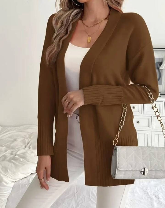 Damen Langer Strickcardigan mit feinen Rippdetails und lässigem Schnitt EB