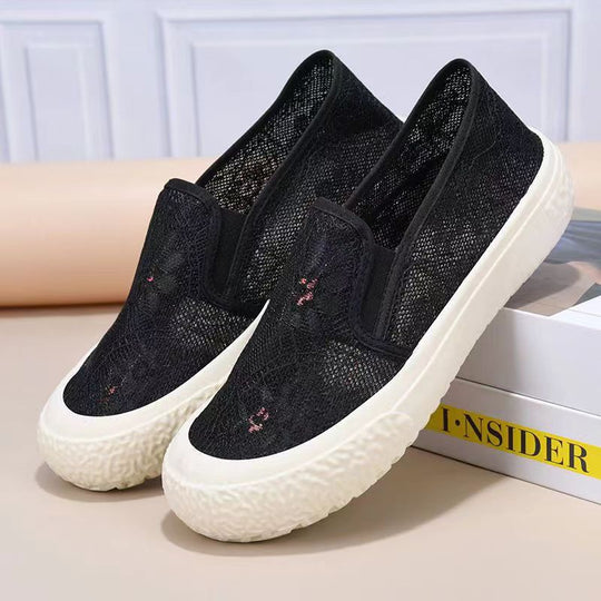 Damen Leichte Slip-On Sneakers mit atmungsaktivem Spitzendesign EB