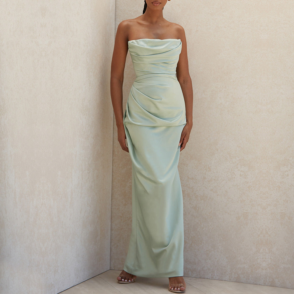 Damen Elegantes trägerloses Maxikleid mit innovativem Drapierungsdesign Heidi-Mode