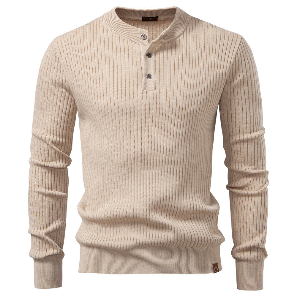 Herren Strickpullover mit feinem Rippenmuster und modischem Knopfdetail EB