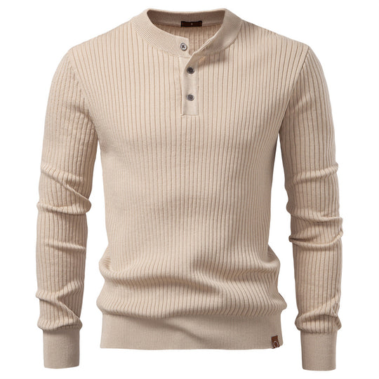 Herren Strickpullover mit feinem Rippenmuster und modischem Knopfdetail EB