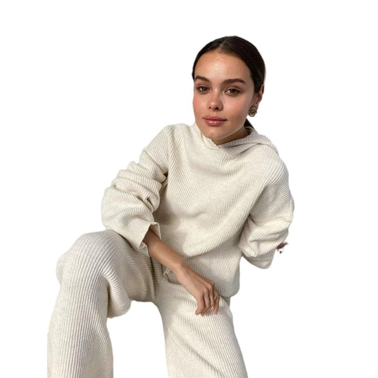 Damen gemütliches Lounge-Set mit Kapuzenpullover, Kängurutasche und weitem Jersey-Hose EB