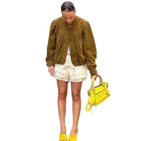 Damen Wildlederjacke mit Puffärmeln EB