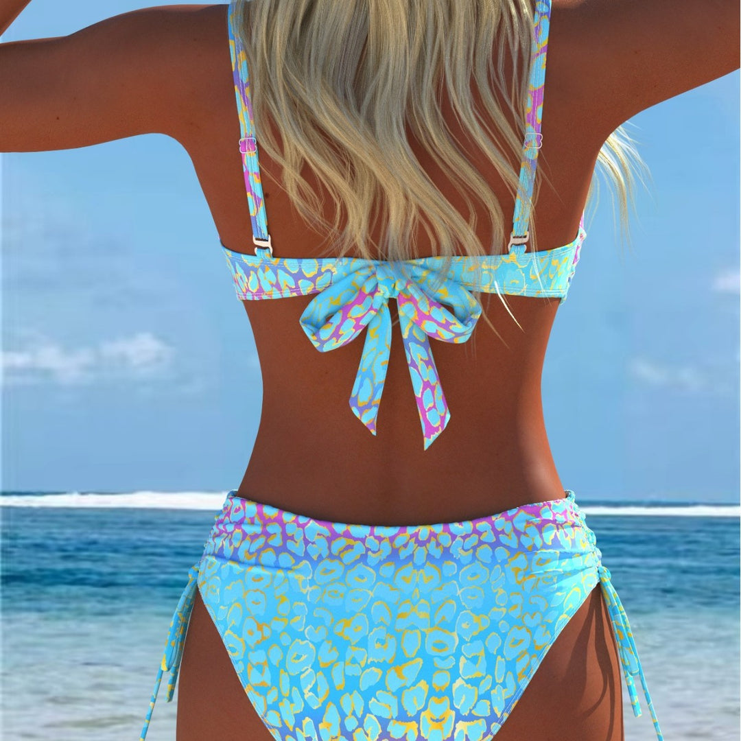 Damen Bikini-Set mit modischem geometrischem Muster und hohen Schnittformen EB