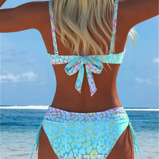 Damen Bikini-Set mit modischem geometrischem Muster und hohen Schnittformen EB