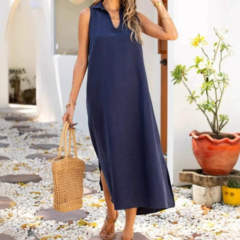Damen Maxikleid mit V-Ausschnitt und seitlichen Schlitzen EB