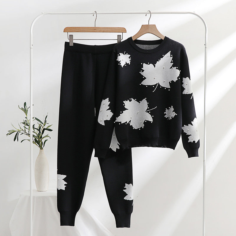 Damen Freizeit-Loungewear-Set mit floralem Design und elastischem Bund EB