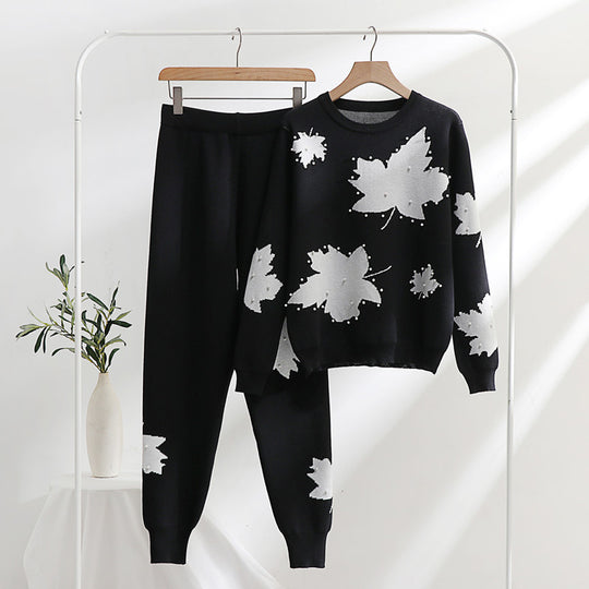 Damen Freizeit-Loungewear-Set mit floralem Design und elastischem Bund EB