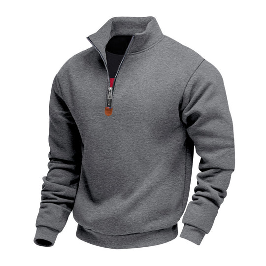 Herren sportlicher Pullover mit halbem Reißverschluss und modischem Stehkragen EB