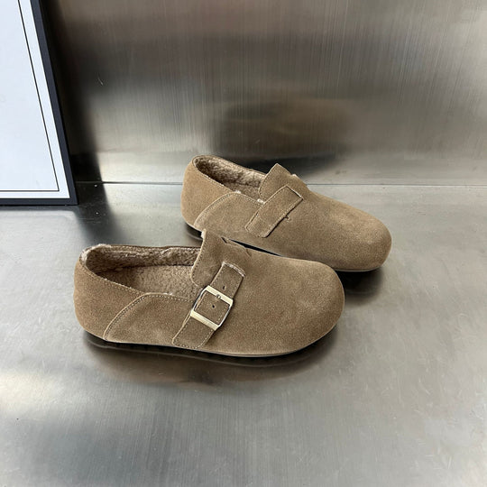 Damen Bequeme und warme Hausschuhe aus hochwertigem Wildleder mit ergonomischem Fußbett EB