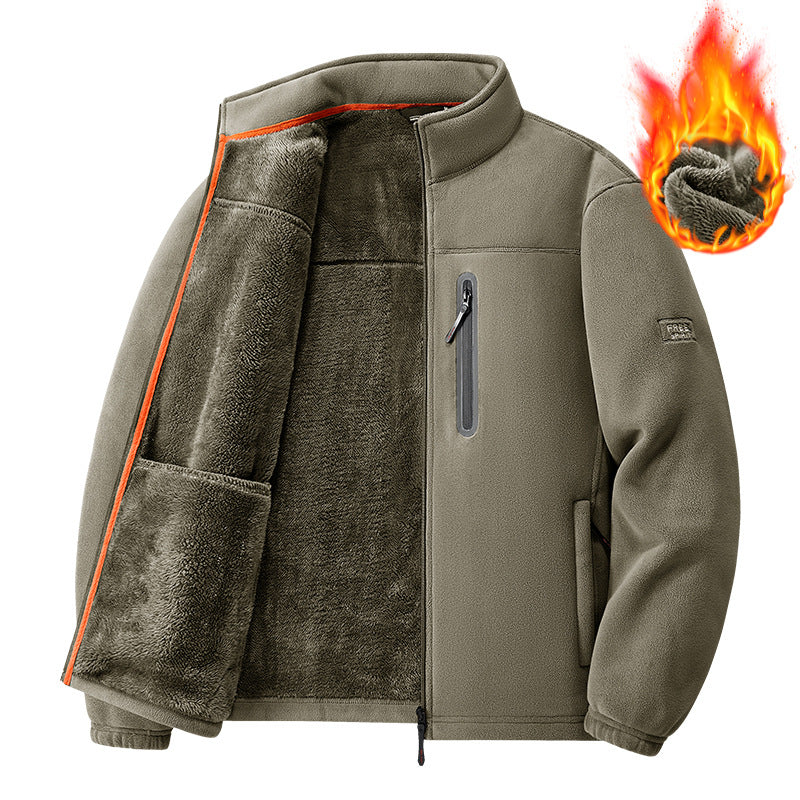 Herren nan Thermo-Fleecejacke mit hochflorigem Teddyfutter, Brust-Reißverschlusstasche und winddichter Front EB