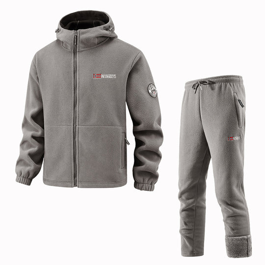Herren Thermo-Fleece-Set mit Kapuzenjacke, Sherpa-gefüttert und elastischer Jogginghose EB