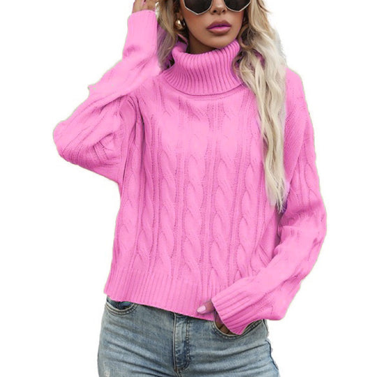 Damen Rollkragenpullover mit strukturiertem Zopfmuster und lässigem Schnitt EB