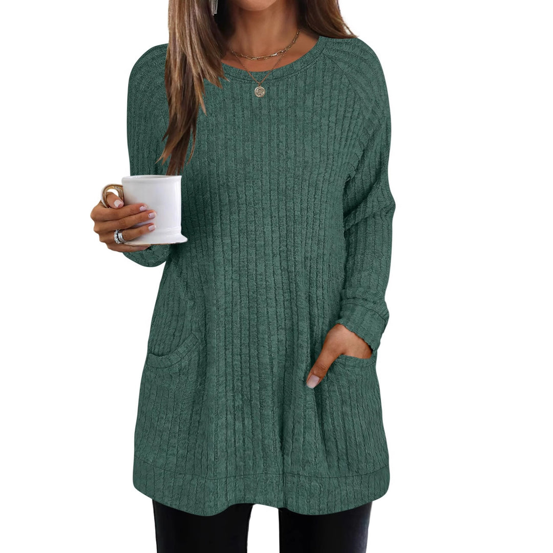 Damen lässiger Strickpullover mit seitlichen Eingrifftaschen und Rippenstruktur EB