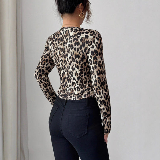 Damen nan taillierter Kurzblazer aus Stretchjersey mit Leopardenstruktur und schmaler Passform EB