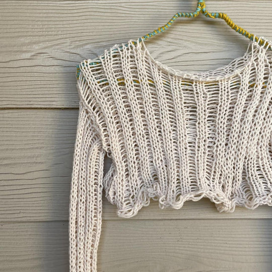 Damen gehäkeltes Crop-Top mit offenen Ärmeln und lässigem Design EB