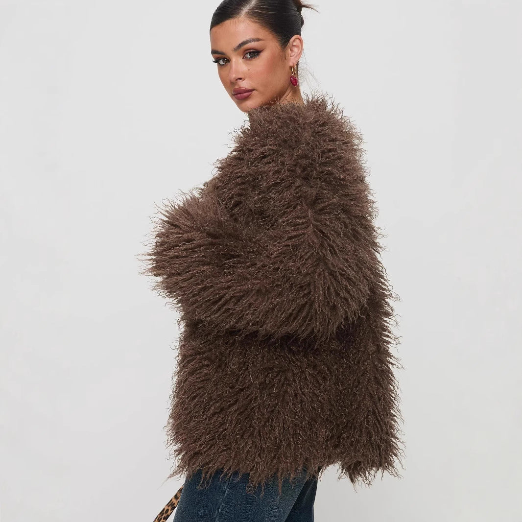 Damen Luxuriöse Kunstfell-Weste mit modischem Schnitt und voluminösem Design EB