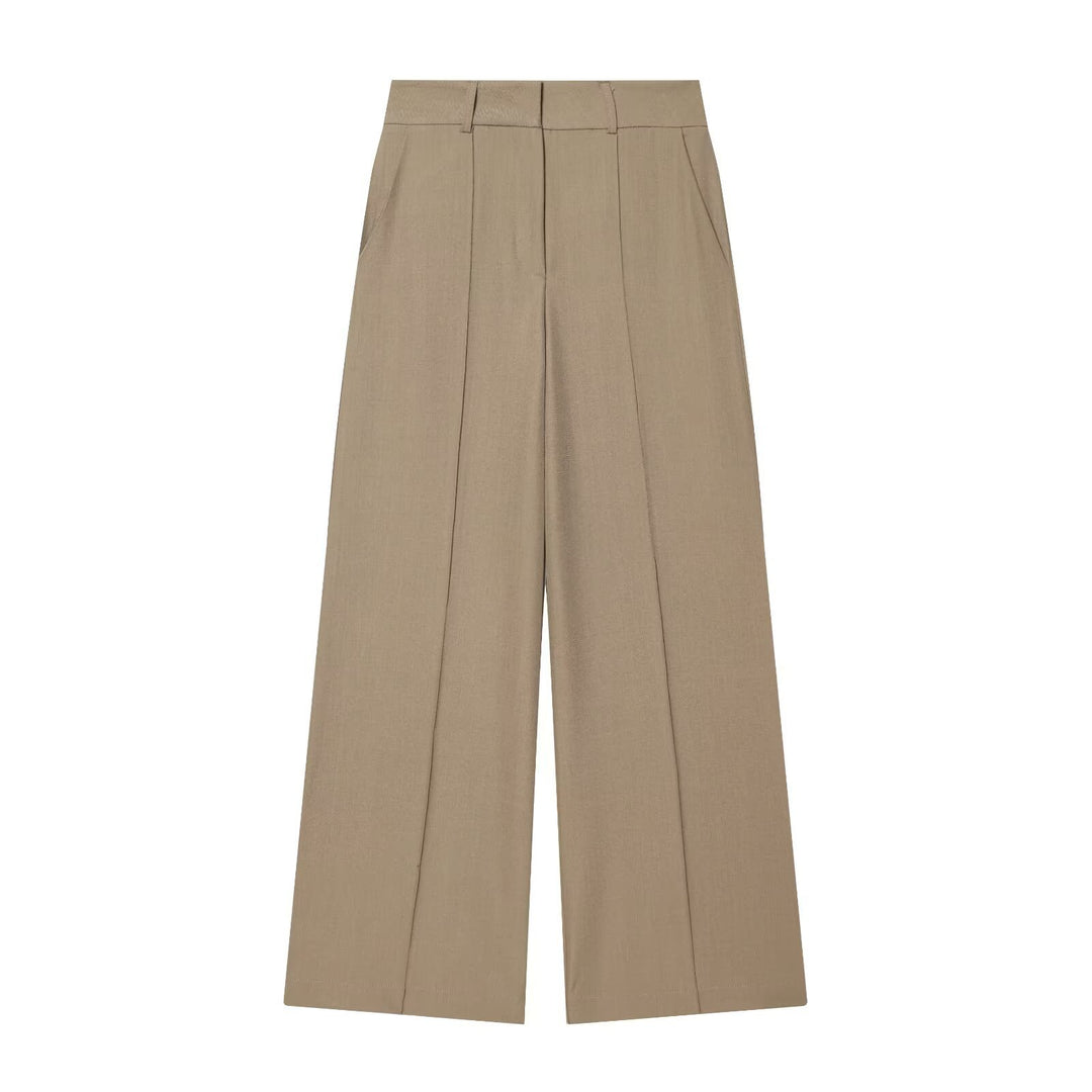 Damen weite Anzughose mit hoher Taille und Falten EB