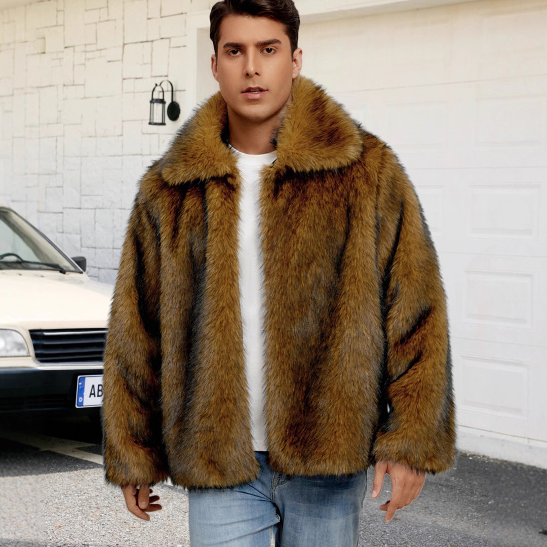 Herren Luxuriöse Kunstpelzjacke mit breitem Revers EB