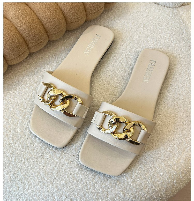 Damen Modische Badeslipper mit glänzendem Kettenakzent EB