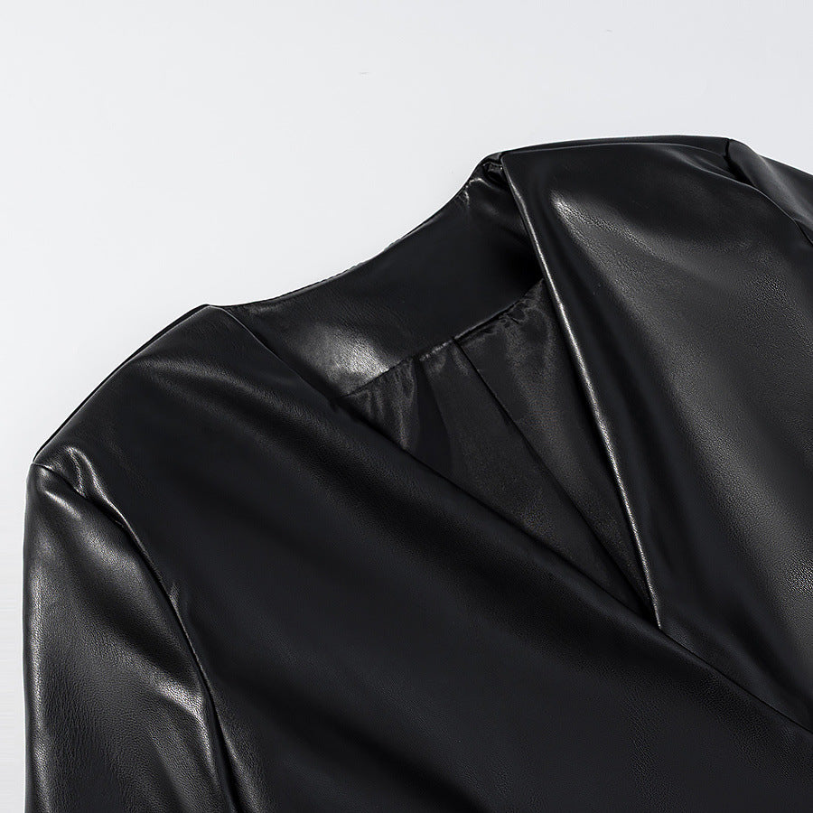 Damen elegante Kunstlederjacke EB