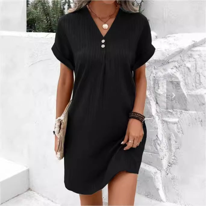 Damen V-Ausschnitt Strandkleid mit feiner Rippstruktur EB