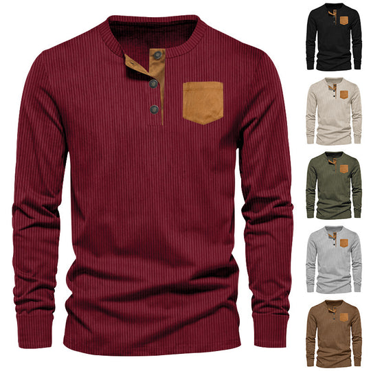 Herren Rippenfeinstrick Langarmshirt mit Slim‑Fit und Stehkragen EB
