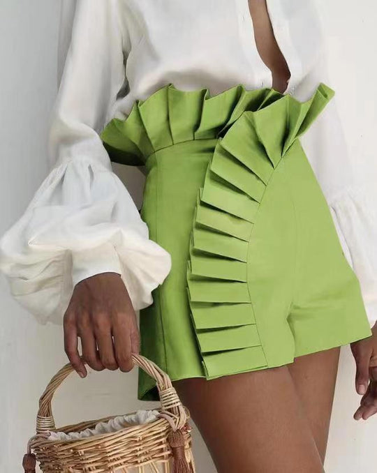 Damen Shorts mit eleganten Rüschendetails und hohem Taillenbund EB