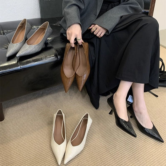 Damen elegante spitze Pumps mit geflochtenem Design und praktischem Komfort EB