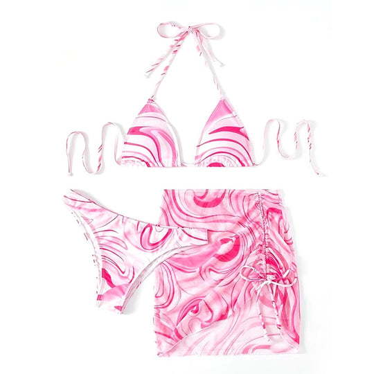 Damen Bikini-Set mit gerafftem Rock und Triangel-Oberteil EB