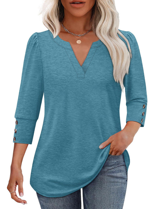 Damen V-Ausschnitt Bluse mit dekorativen Knopfdetails EB