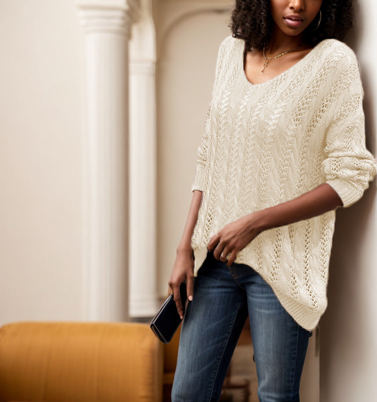 Damen luftiger Strickpullover mit Rippstruktur und asymmetrischem Saum EB