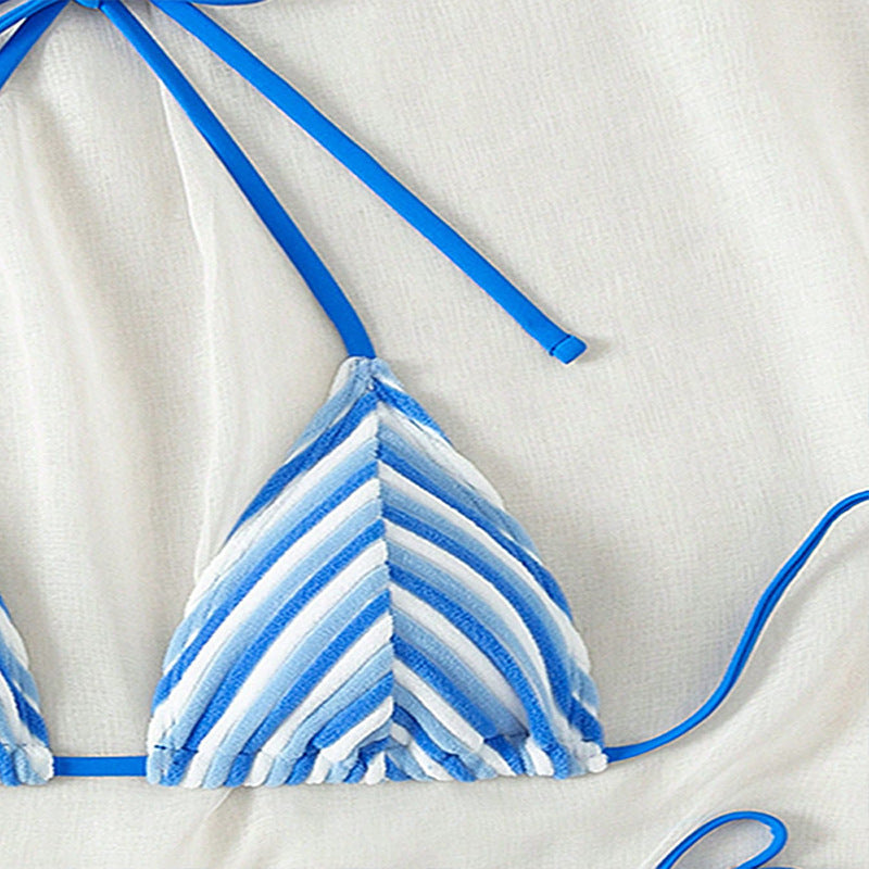 Damen Triangel-Bikinioberteil mit verspieltem Streifenmuster und verstellbaren Bändern EB