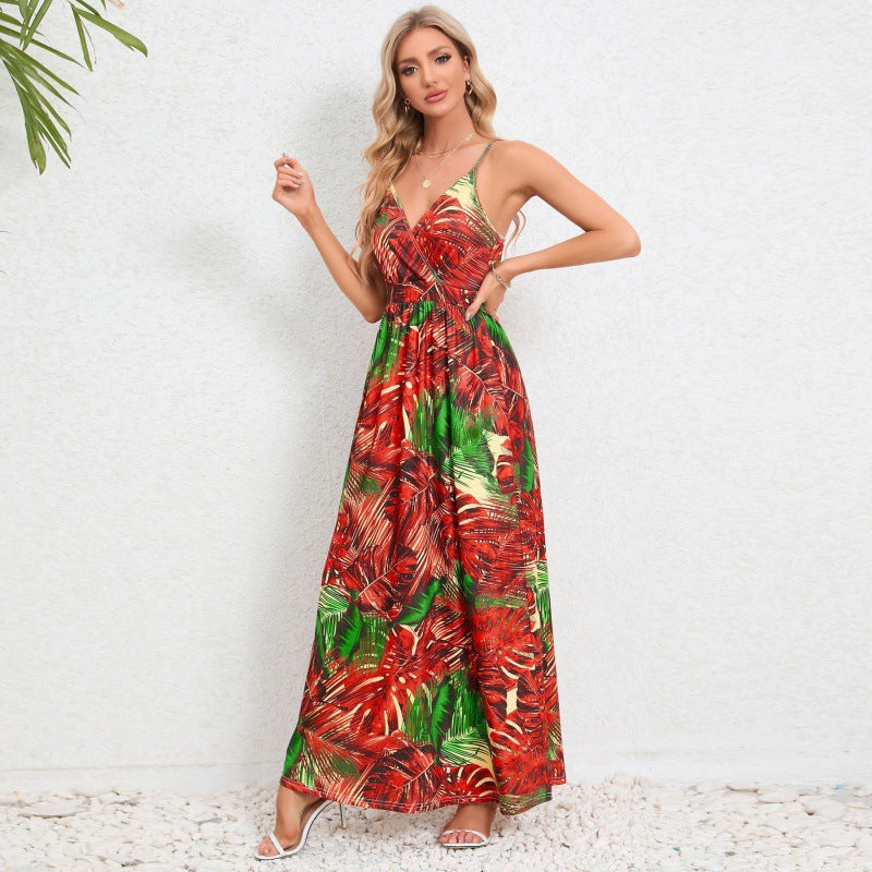Damen Maxikleid mit floralem Design und schmalen Trägern EB