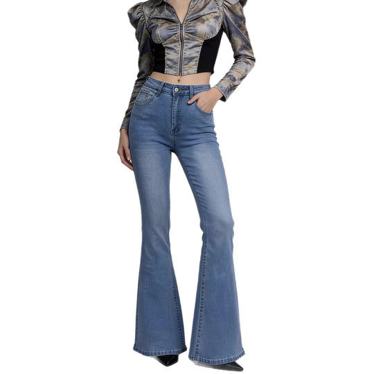 Damen nan hochtaillierte Schlagjeans mit figurformender Passform und weitem ausgestelltem Bein EB