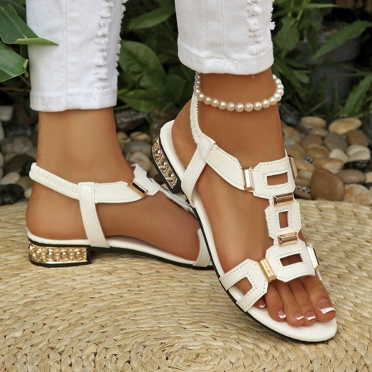 Damen Glänzende Riemensandalen mit modischen Schnallen EB