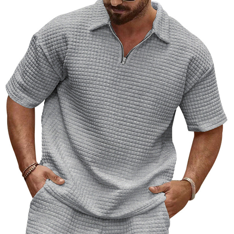 Herren Kurzarm-Henley-T-Shirt mit strukturiertem Design und modischem Kragen EB