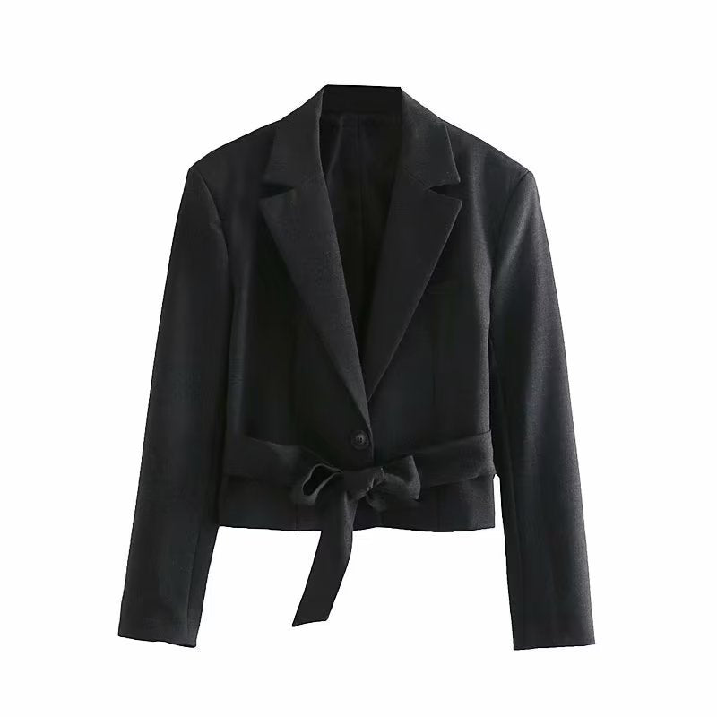 Damen taillierte Blazerjacke mit modernem Schnitt und Bindegürtel EB