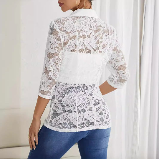 Damen Elegante Blazerjacke mit transparenter Spitzenverarbeitung EB