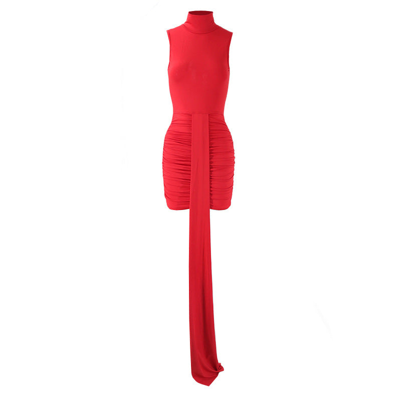 Damen Figurnahes Minikleid mit hohen Kragen und raffinierten Rüschendetails EB