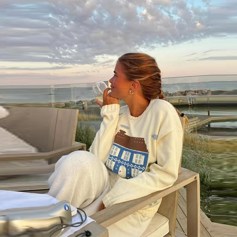 Damen Sweatshirt mit kreativem Hausmotiv EB