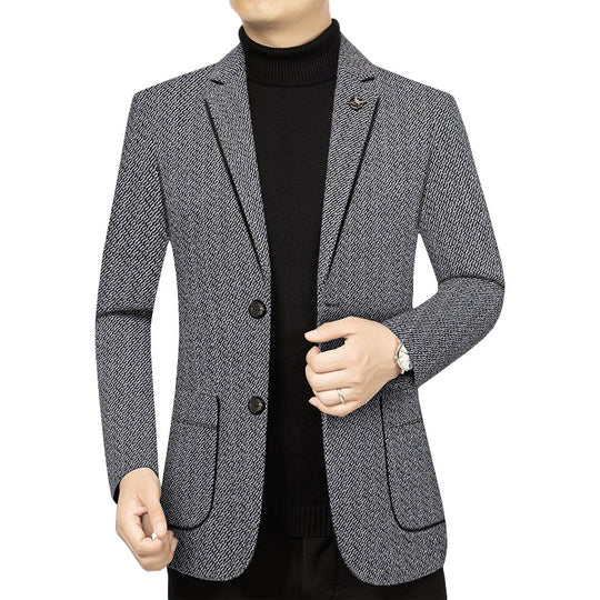 Herren Taillierter Strickblazer im Bouclé-Look mit aufgesetzten Taschen EB