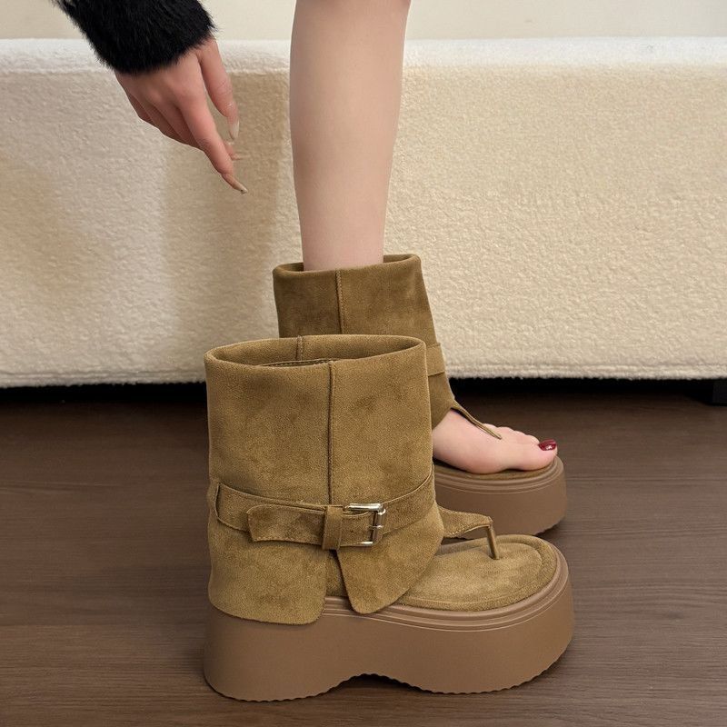Damen Plateau-Stiefel mit geschwungenem Riemendesign EB