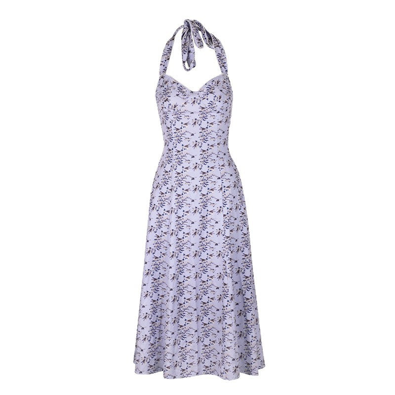 Damen Sommerliches Maxikleid mit floralem Halterdesign und seitlichem Schlitz EB