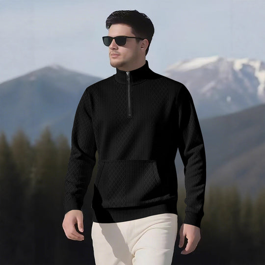 Herren Sweatpullover mit Stehkragen und praktischen Taschen EB