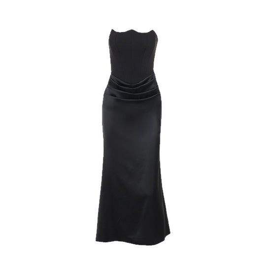 Damen Maxikleid mit Raffungen und elegantem Bustier-Ausschnitt EB