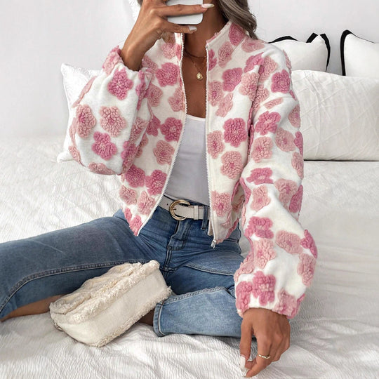 Damen Kuschelige Fleecejacke mit floralem Design EB