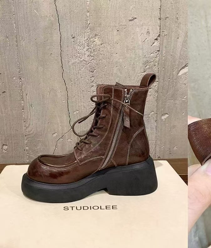 Damen Schnürstiefel mit robustem Blockabsatz und wärmendem Innenfutter EB