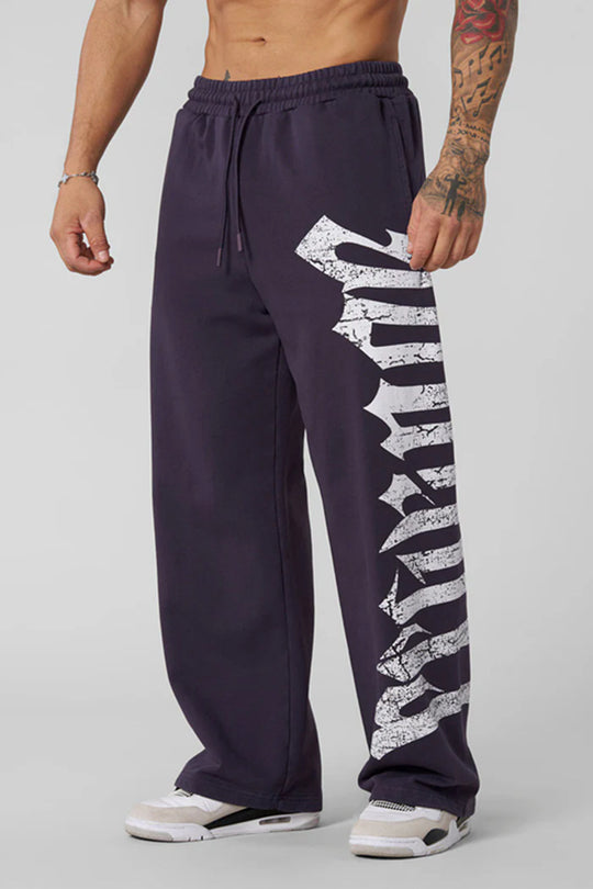 Herren nan weite Sweathose aus angerautem Fleece mit seitlichem Vintage-Print und Kordelbund EB