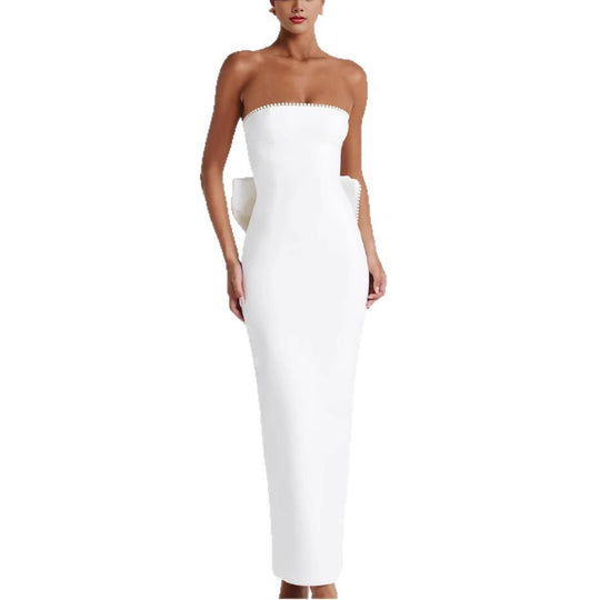 Damen Elegantes figurbetontes Maxikleid mit schulterfreiem Design und modischen Rüschendetails EB